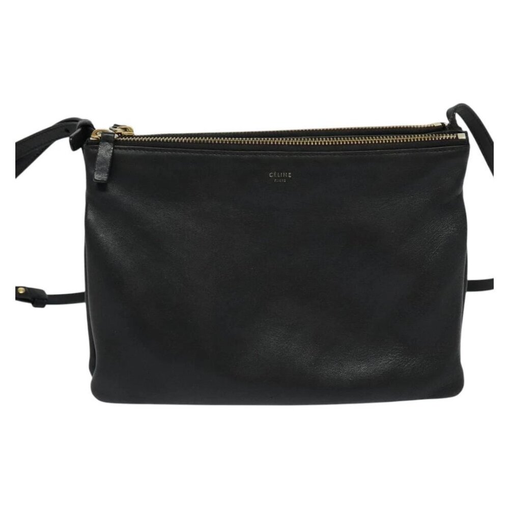 CELINE Trio bag Shoulder Bag Leather Black Gold Auth - Picture 8 of 16
